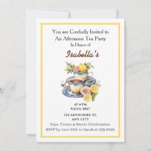 Elegant Lemon Teacup Afternoon Tea Party Invitation