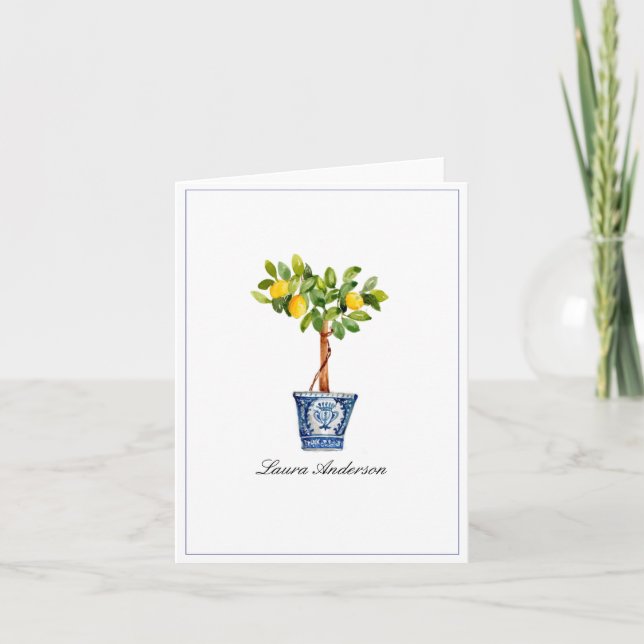 Elegant Lemon tree topiary  folded Thank You Card (Front)