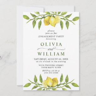 Elegant Lemon Watercolor Greenery ENGAGEMENT PARTY Invitation