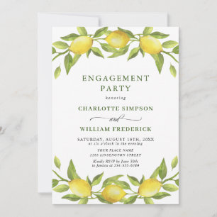 Elegant Lemon Watercolor Greenery ENGAGEMENT PARTY Invitation