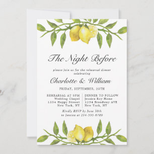 Elegant Lemon Watercolor Greenery REHEARSAL DINNER Invitation