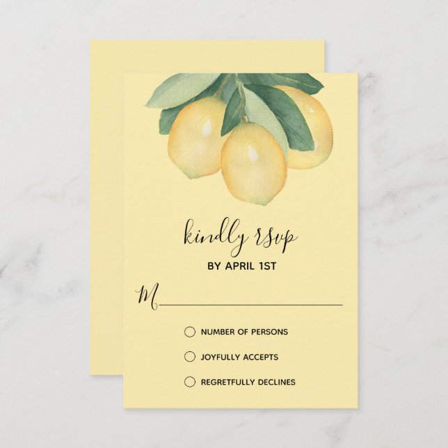 Elegant Lemon Watercolor RSVP Card (Front/Back)
