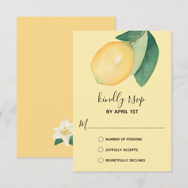 Elegant Lemon Watercolor RSVP Card (Front/Back)