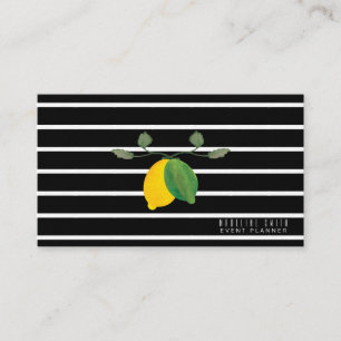 Elegant Lemon Watercolor  Stripes Black Business Card