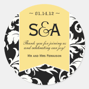 Elegant Lemon Yellow Damask Favour Stickers