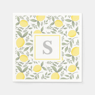 Elegant Lemons and Leaves Pattern Monogram Napkin