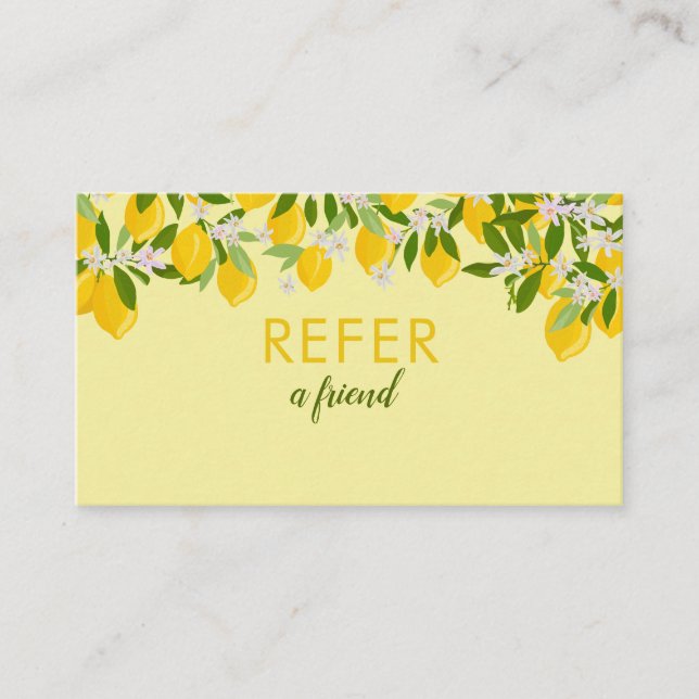 Elegant Lemons Citrus Greenery Referral Card (Front)