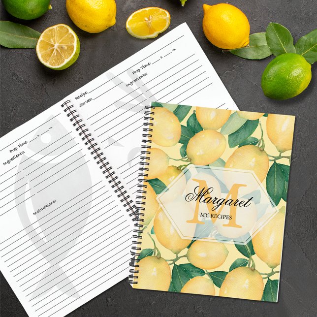 Elegant Lemons Family Recipe Notebook (Elegant lemon design cover for family recipes notebook - SOFT or HARD cover)