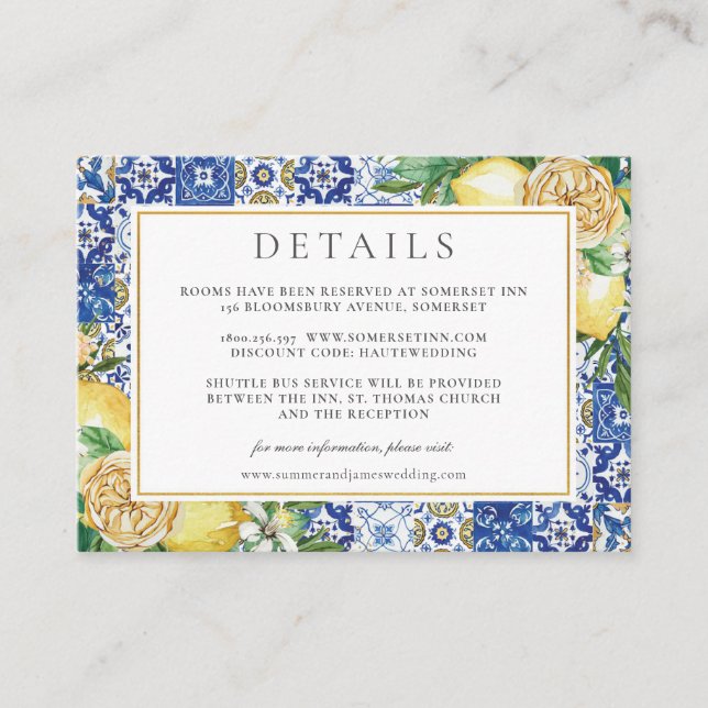 Elegant Lemons Floral Mosaic Wedding Details     Enclosure Card (Front)