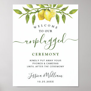 Elegant Lemons Floral Unplugged Wedding Ceremony Poster