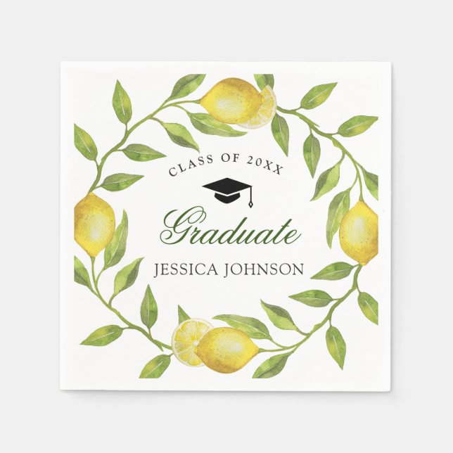 Elegant Lemons Greenery Chic Graduation Party Napkin (Front)
