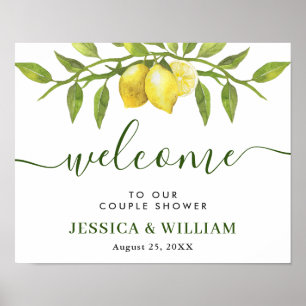 Elegant Lemons Greenery COUPLE SHOWER Welcome Poster
