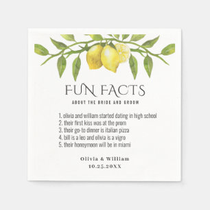 Elegant Lemons Greenery Fun Facts Wedding Napkin