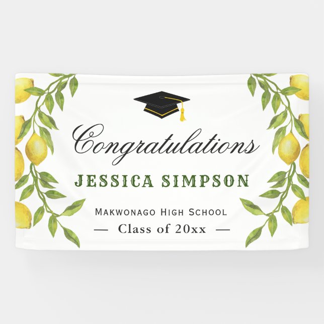 Elegant Lemons Greenery Modern Graduation Graduate Banner (Horizontal)
