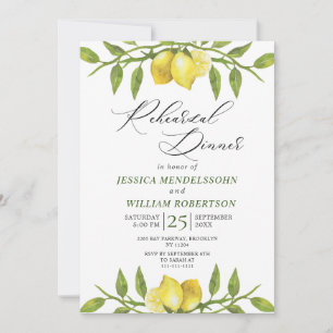 Elegant Lemons Greenery Modern Rehearsal Dinner Invitation