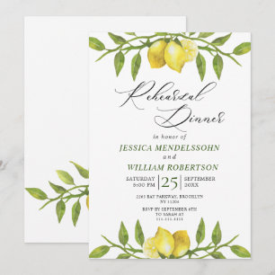 Elegant Lemons Greenery Modern Rehearsal Dinner Invitation