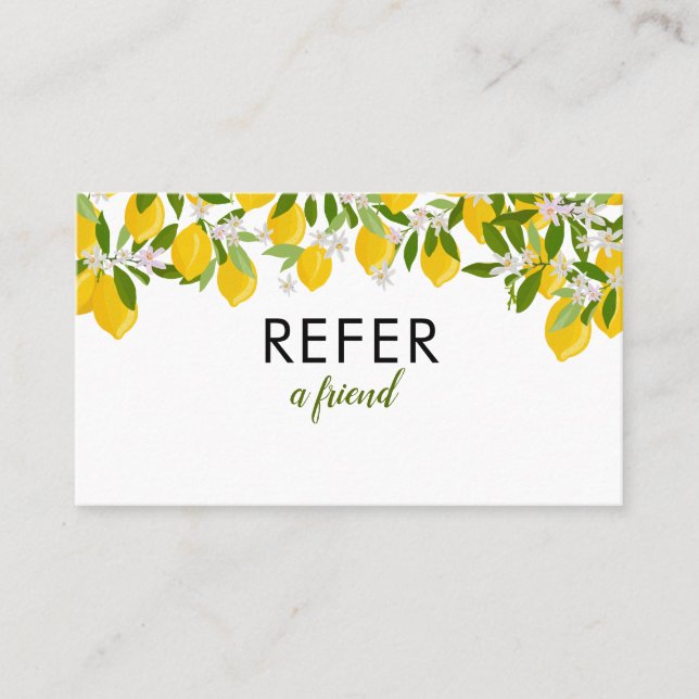 Elegant Lemons Greenery Referral Card (Front)