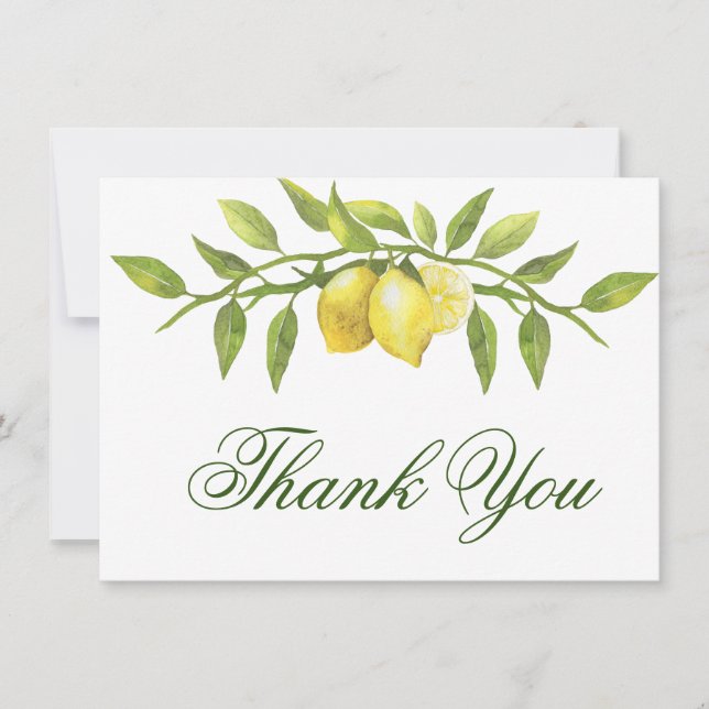 Elegant Lemons Greenery Watercolor Thank You Card (Front)