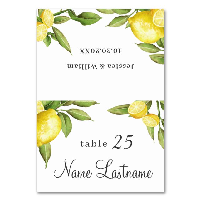 Elegant Lemons Greenery Wedding Escort Card (Front)