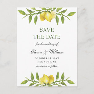 Elegant Lemons Greenery Wedding Save The Date Post Postcard