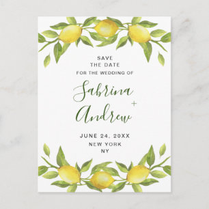 Elegant Lemons Greenery Wedding Save The Date Postcard