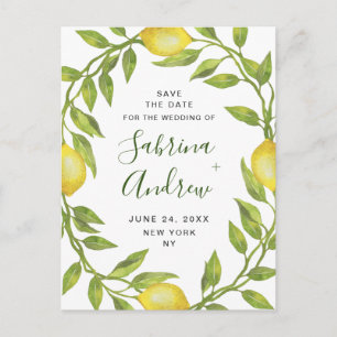 Elegant Lemons Greenery Wedding Save The Date Postcard