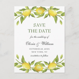 Elegant Lemons Greenery Wedding Save The Date Postcard