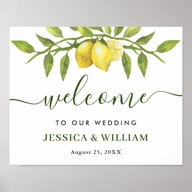 Elegant Lemons Greenery WEDDING Welcome Sign (Front)