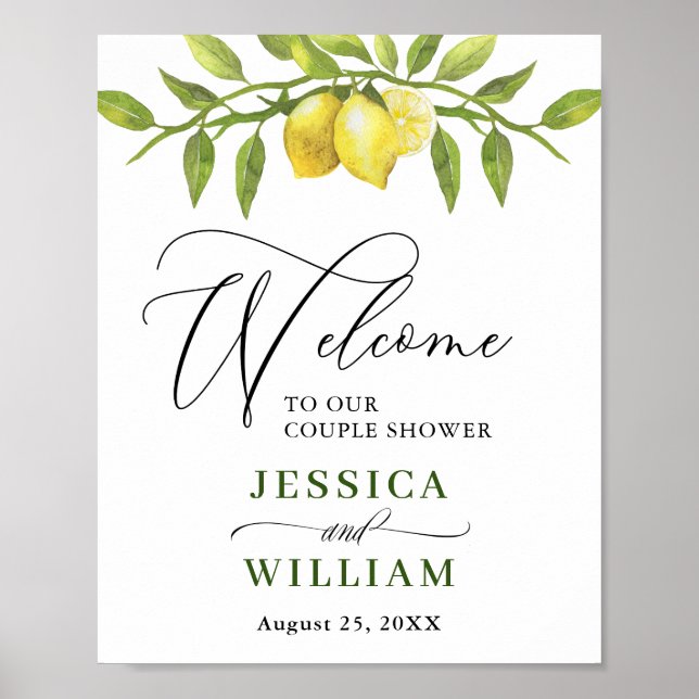 Elegant Lemons Greenery WELCOME COUPLE SHOWER Post Poster (Front)