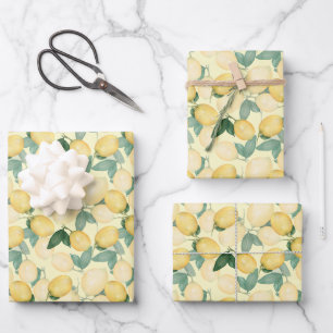 Elegant Lemons on Yellow Wrapping Paper Sheet