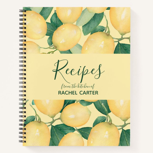 Elegant Lemons Personalised Recipe Notebook (Front)