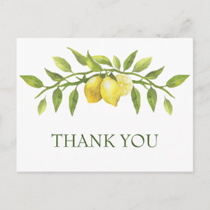 Elegant Lemons Watercolor Floral Wedding Thank You Postcard
