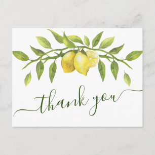 Elegant Lemons Watercolor Floral Wedding Thank You Postcard