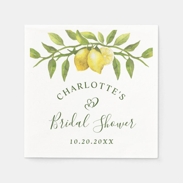 Elegant Lemons Watercolor Greenery BRIDAL SHOWER Napkin (Front)