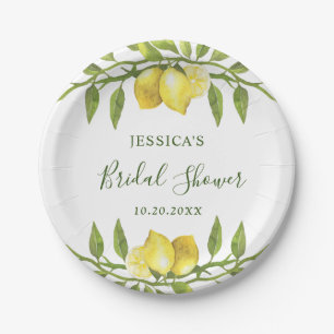 Elegant Lemons Watercolor Greenery BRIDAL SHOWER Paper Plate