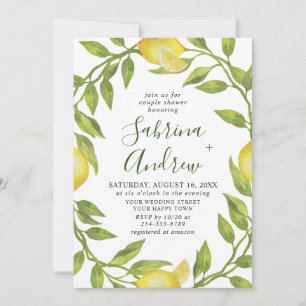 Elegant Lemons Watercolor Greenery COUPLE SHOWER Invitation