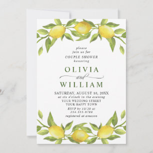 Elegant Lemons Watercolor Greenery COUPLE SHOWER Invitation