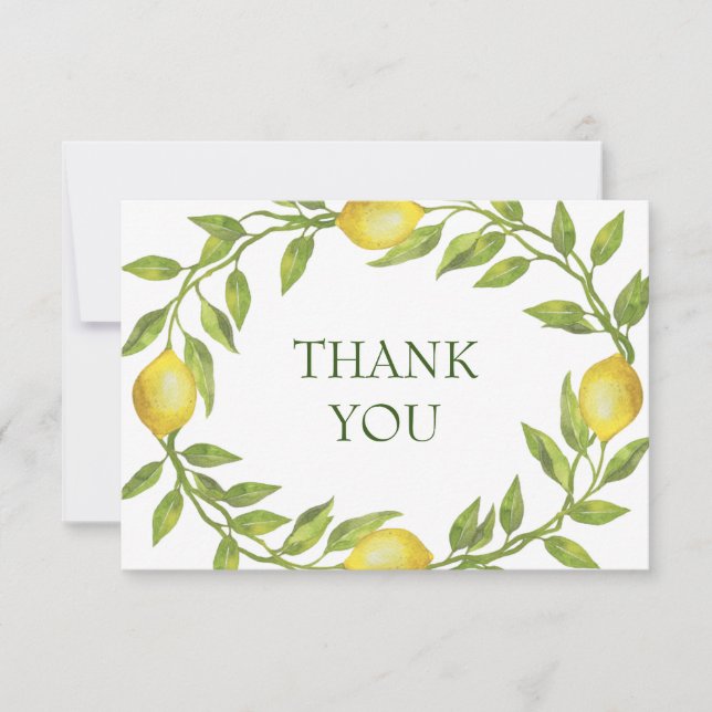 Elegant Lemons Watercolor Greenery Thank You Card (Front)