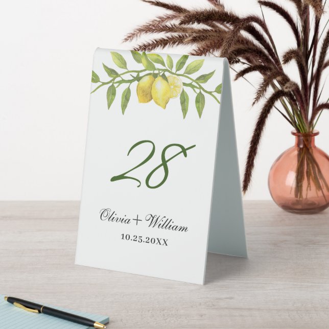 Elegant Lemons Watercolor Greenery Wedding Number (In SItu (Table))