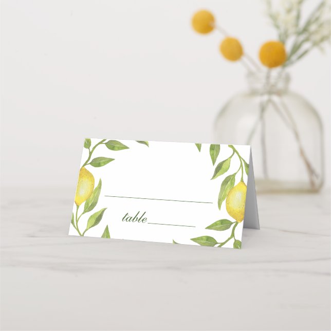 Elegant Lemons Watercolor Greenery Wedding Place C Place Card (Front)
