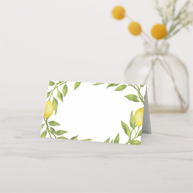 Elegant Lemons Watercolor Greenery Wedding Place Card (Front)