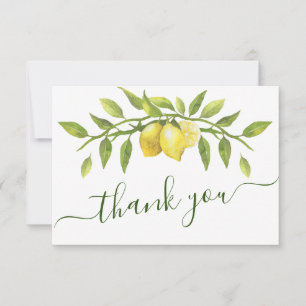 Elegant Lemons Watercolor Greenery Wedding Thank You Card