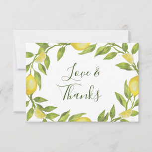 Elegant Lemons Watercolor Greenery Wedding Thank You Card