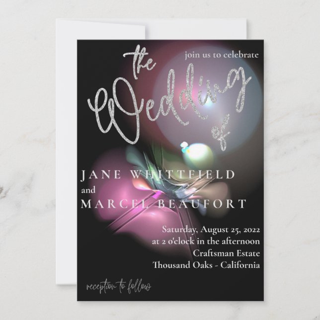 Elegant Lens Flare Silver Sparkle Script Wedding I Invitation (Front)