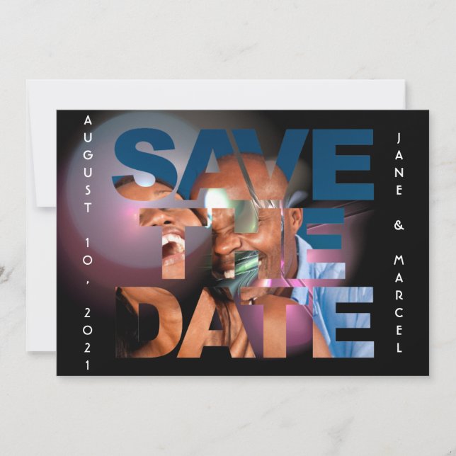 Elegant Lens Flare Wedding Photo Save The Date (Front)