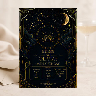 Elegant Leo 25th Birthday Invitation Black Gold