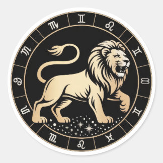 Elegant Leo Zodiac Constellation Gold Black Classic Round Sticker
