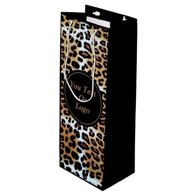 Elegant Leopard Animal Print Custom Business Logo Wine Gift Bag (Front Angled)