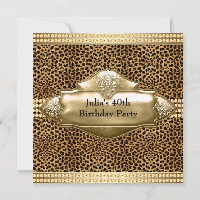 Elegant Leopard Birthday Party Invitations (Front)