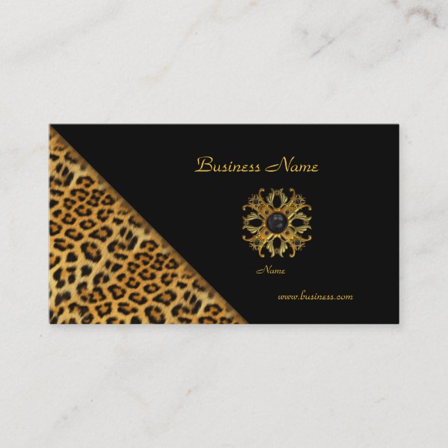 Elegant Leopard Black Gold Business Card (Front)